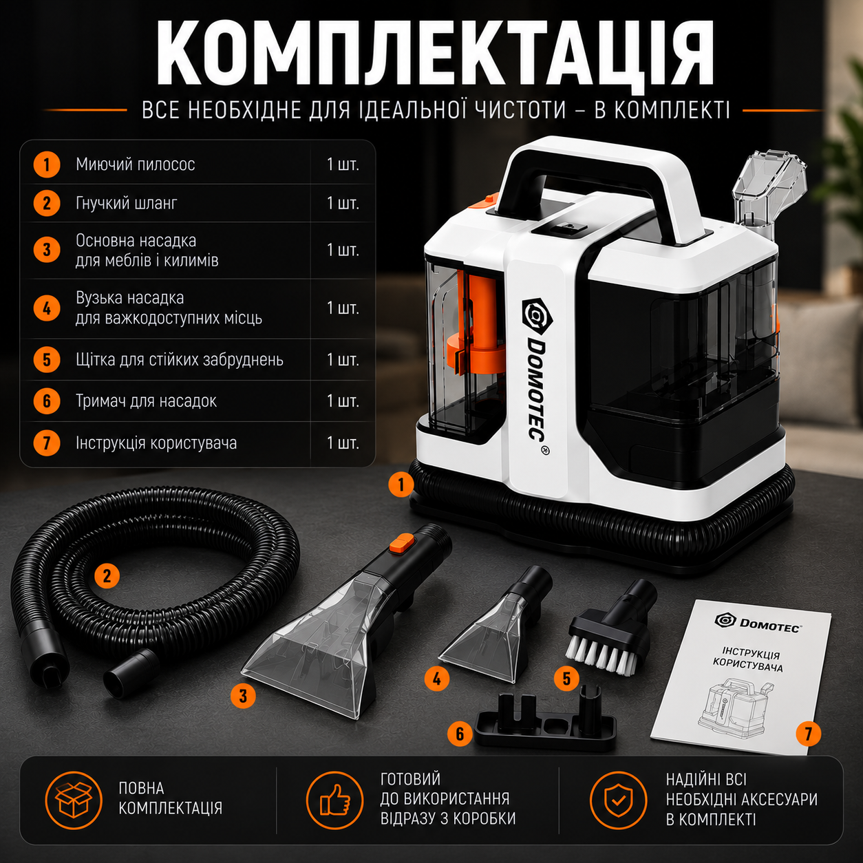Комплектація миючого пилососа