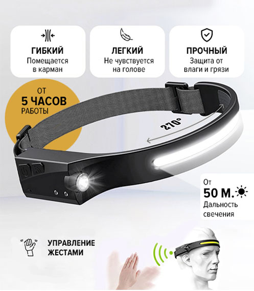 Тактичний налобний з датчиком руху